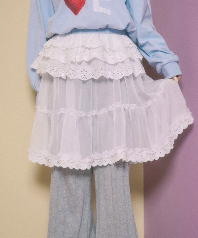 シアーレースミドルスカート/ホワイト モデル：160㎝ F着用