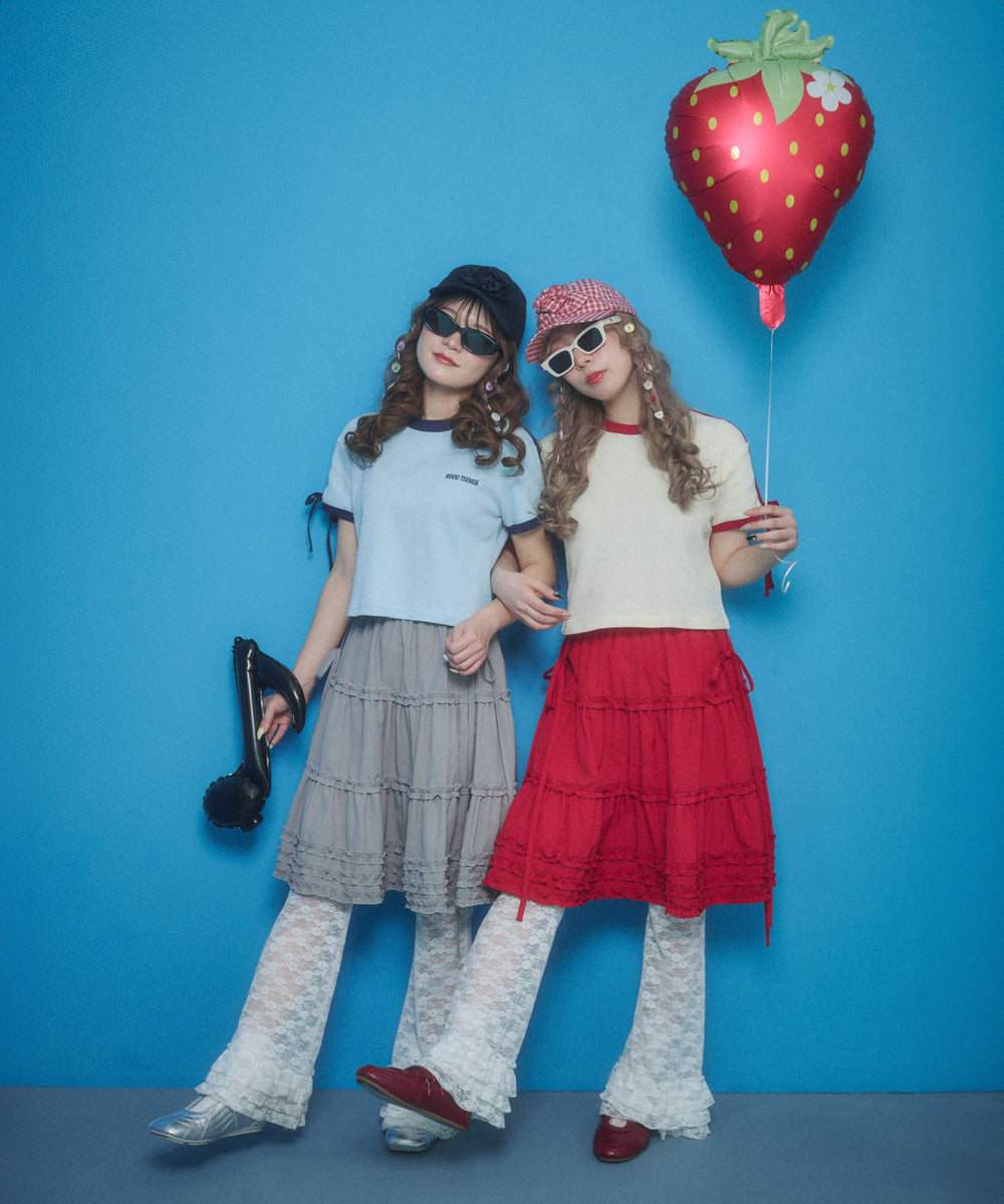 ボリュームフリルミドルスカート