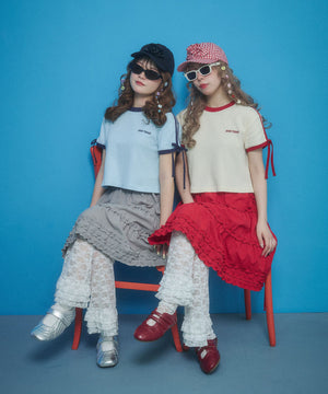 リボンポイント2ラインワッフルTシャツ