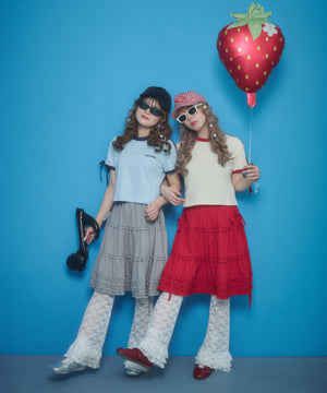 リボンポイント2ラインワッフルTシャツ