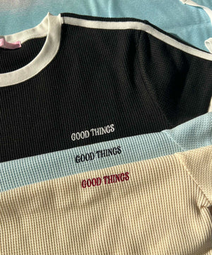 リボンポイント2ラインワッフルTシャツ