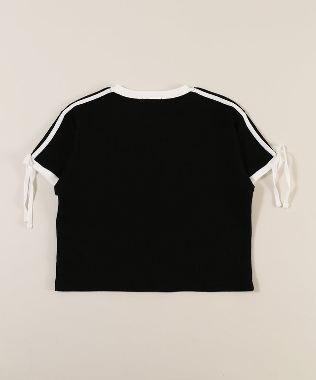 リボンポイント2ラインワッフルTシャツ