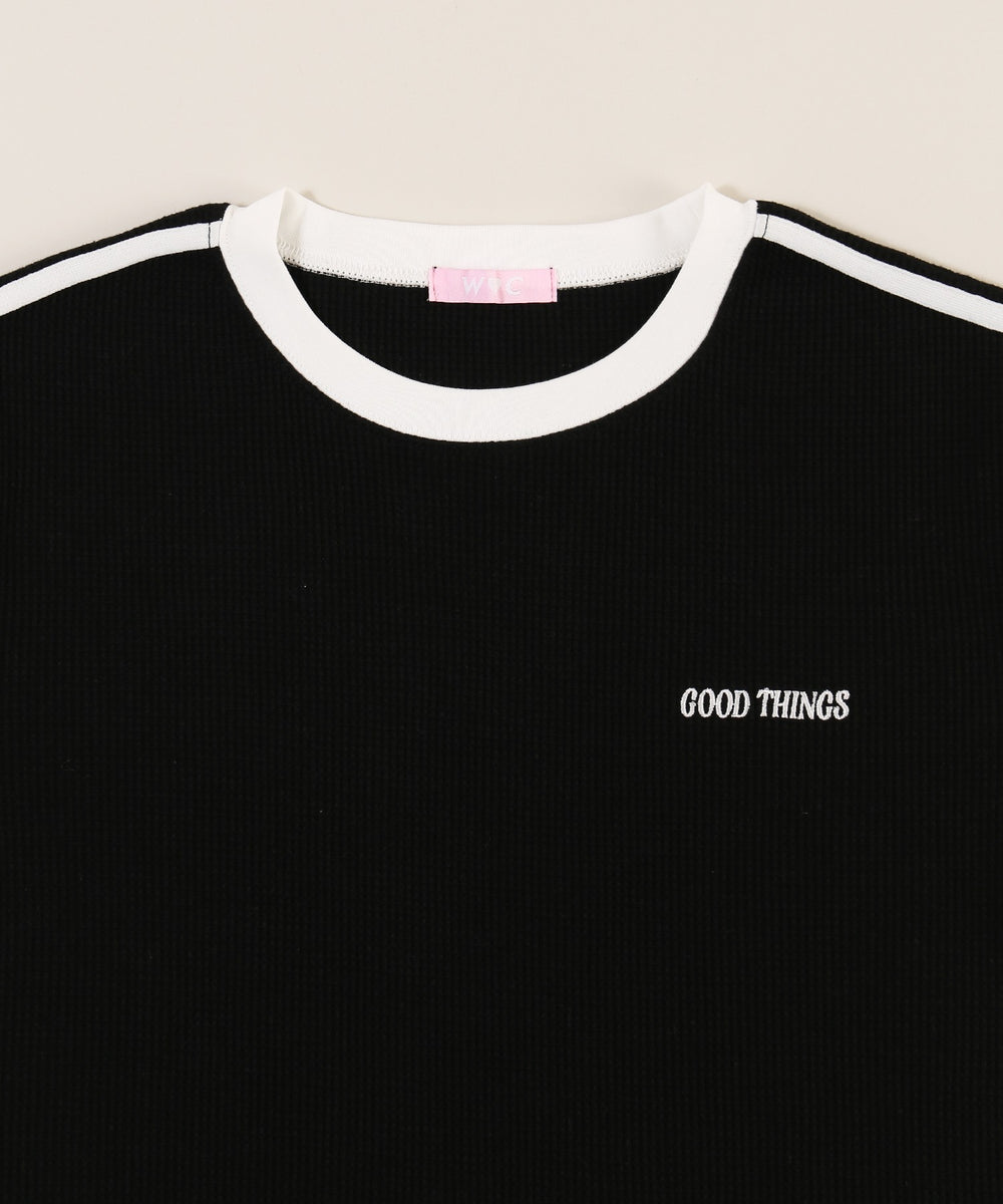 リボンポイント2ラインワッフルTシャツ