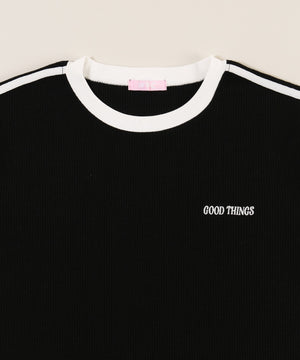 リボンポイント2ラインワッフルTシャツ