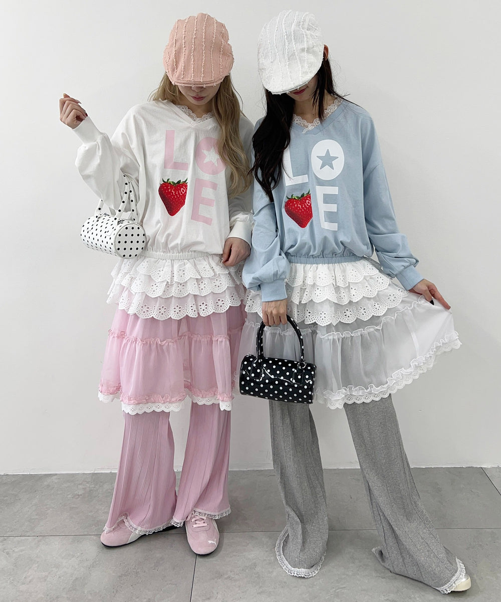 レースヘムワイドパンツ