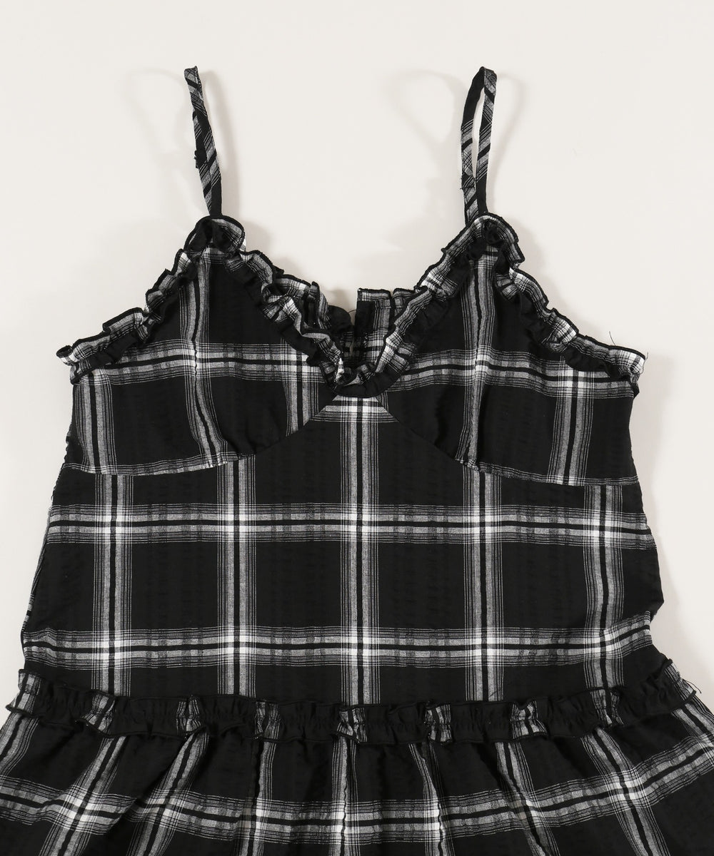 フリルチェックキャミワンピース