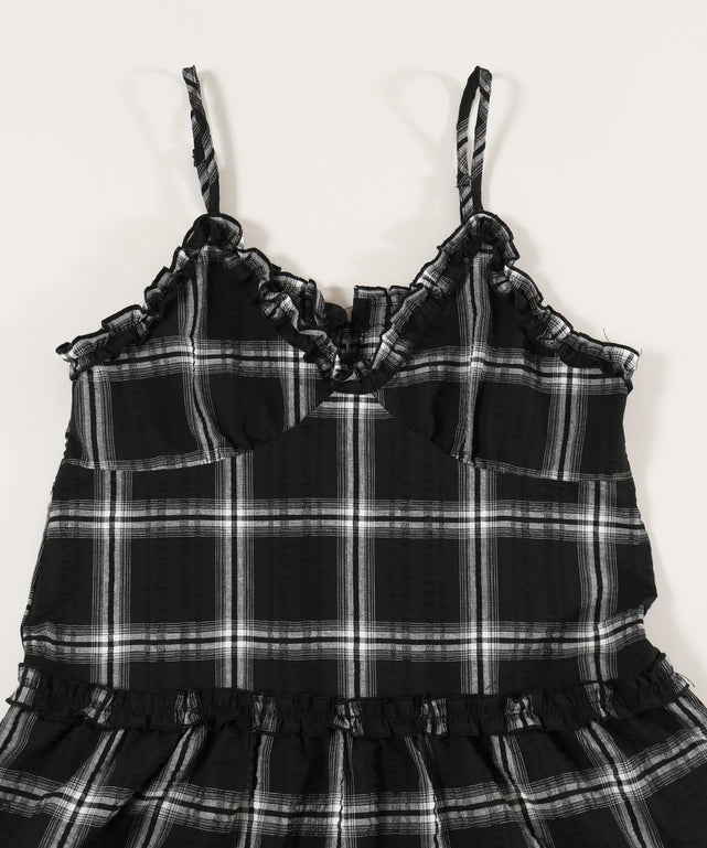 フリルチェックキャミワンピース