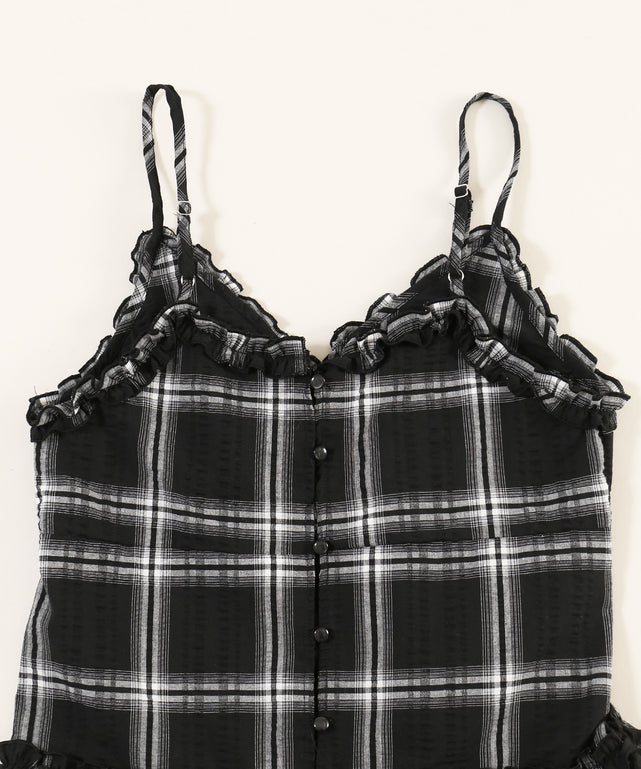 フリルチェックキャミワンピース