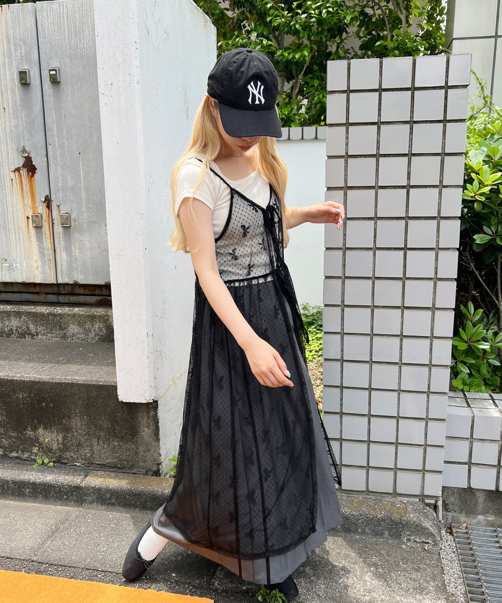 リボンシアーロングキャミワンピース