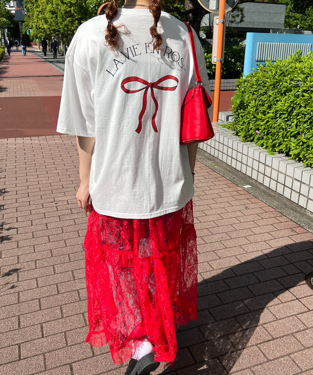リボンプリントビッグTシャツ