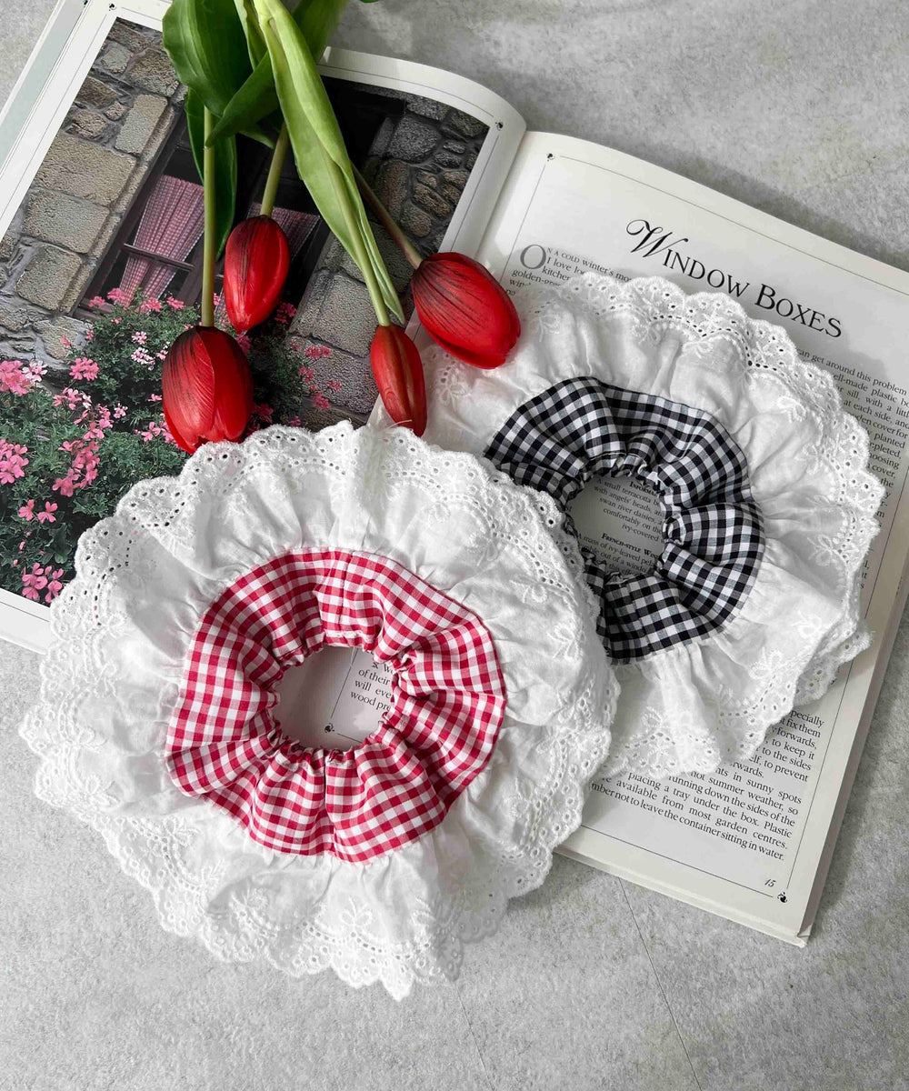 レースポイントギンガムチェックシュシュ