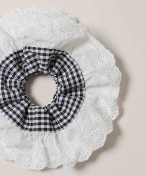 レースポイントギンガムチェックシュシュ