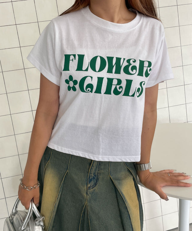 FLOWER　GIRLS　プリントTシャツ【一部店舗限定】/ホワイト 　モデル:155cm F着用