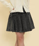 ケミカルフレアミニスカート/デニムブラックソノタ モデル：147cm F着用