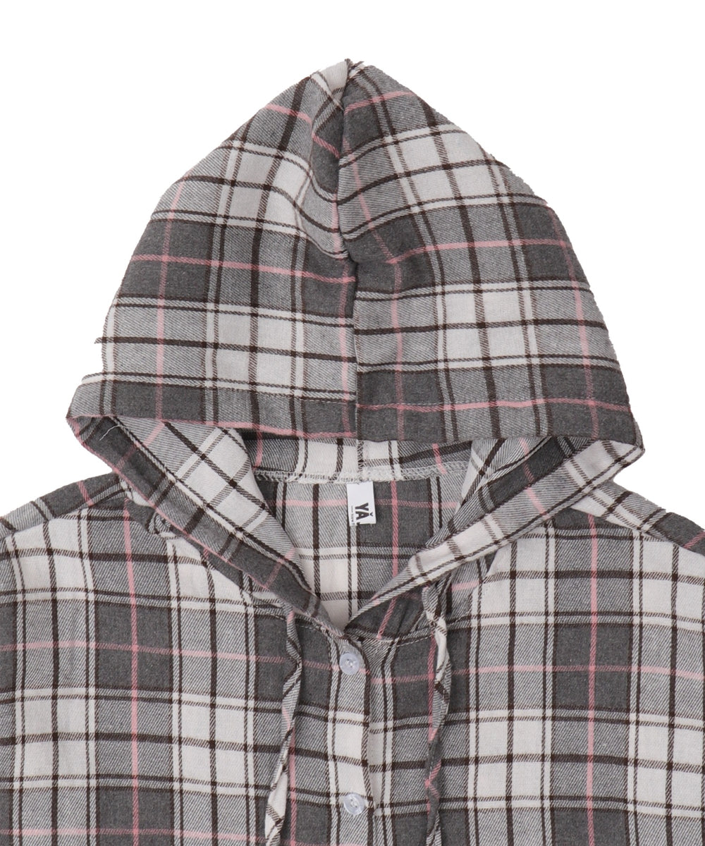 フーデッドチェックシャツ