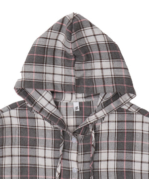 フーデッドチェックシャツ