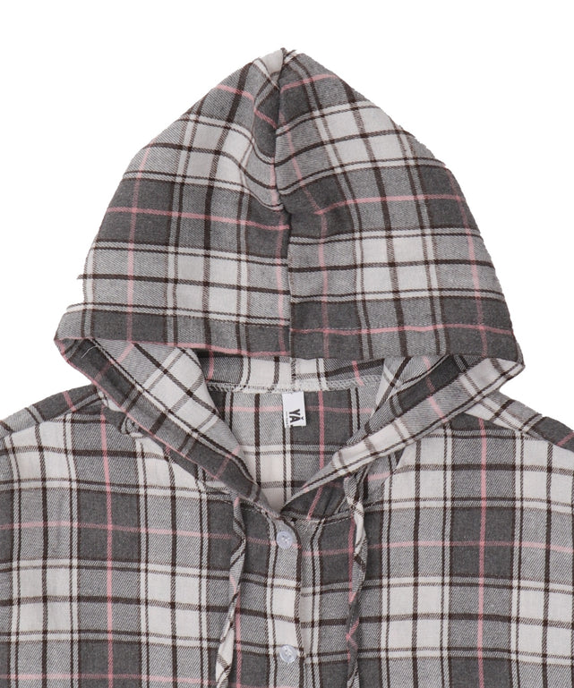 フーデッドチェックシャツ