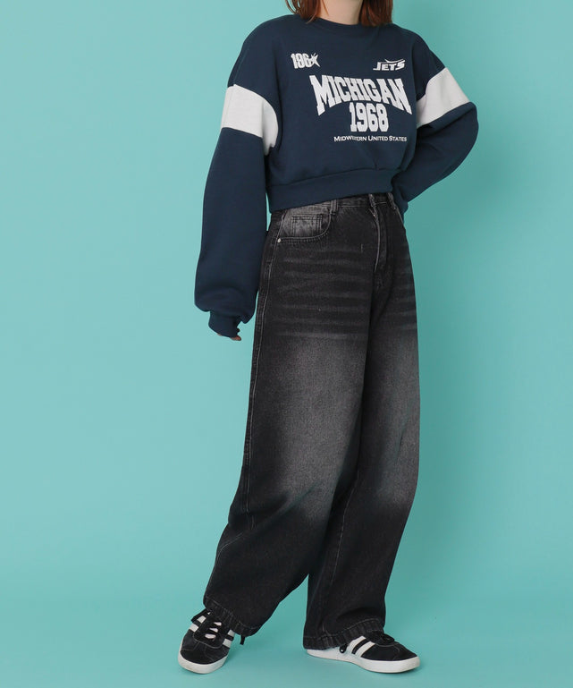 バックポケットロゴバギーデニム