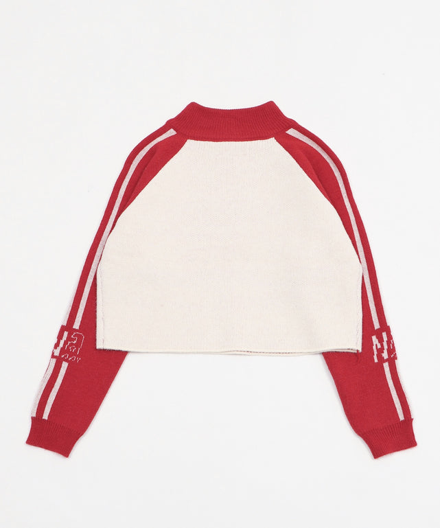 ハーフジップロゴラグランニットプルオーバー