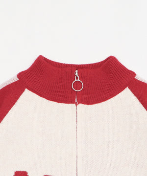 ハーフジップロゴラグランニットプルオーバー