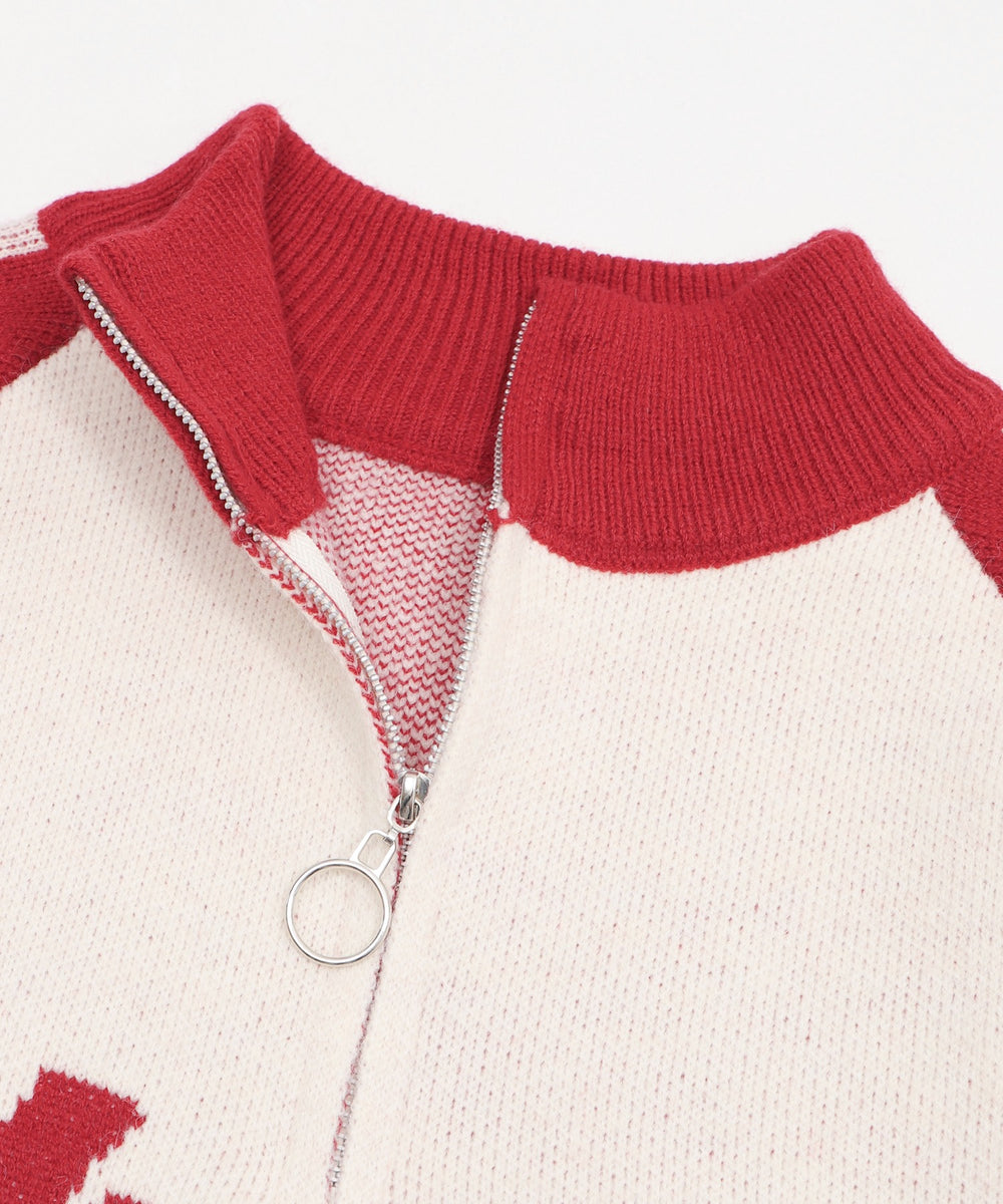 ハーフジップロゴラグランニットプルオーバー