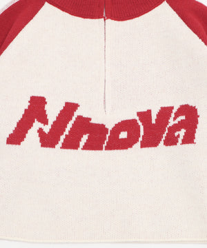 ハーフジップロゴラグランニットプルオーバー