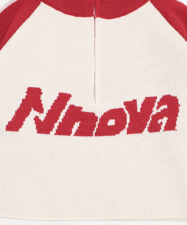 ハーフジップロゴラグランニットプルオーバー