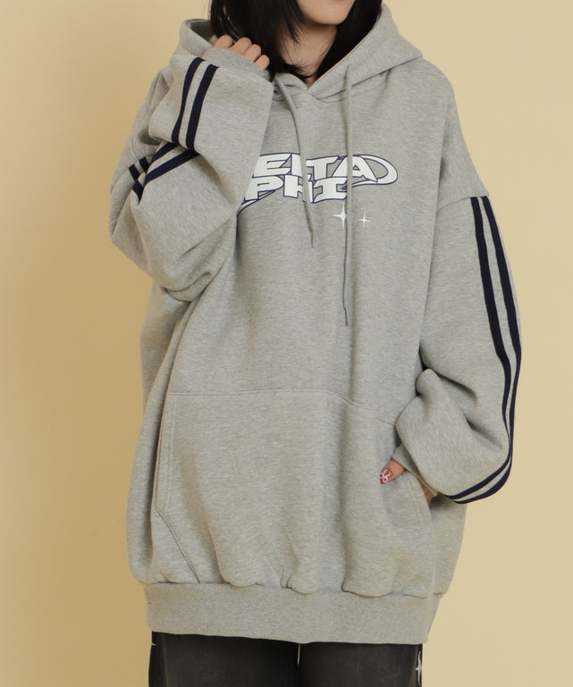 2ラインロゴビッグパーカー/杢グレー モデル：147cm F着用