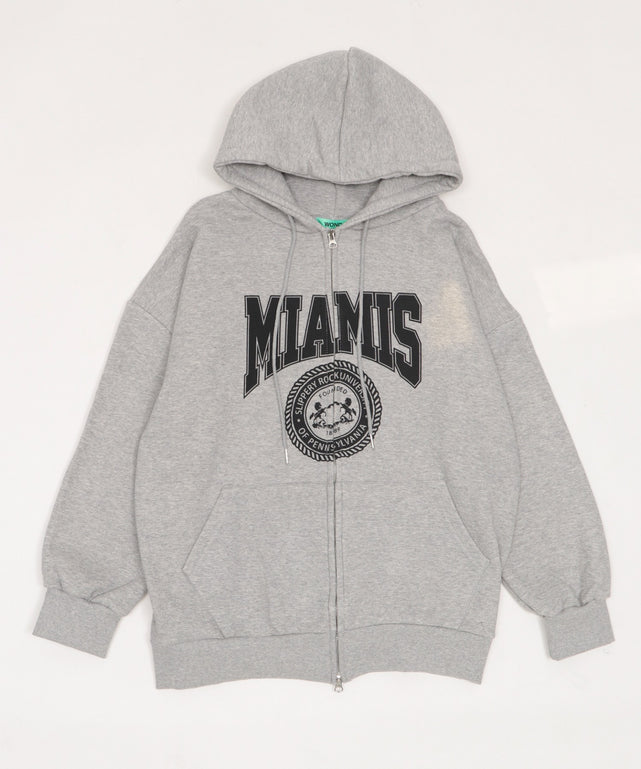 カレッジビッグジップパーカー/杢グレー