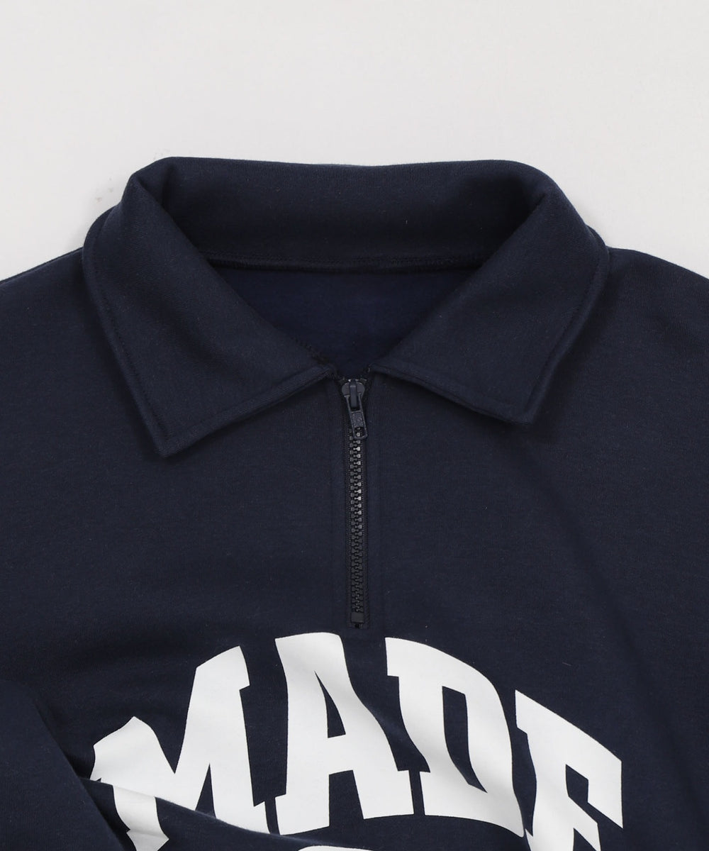 ハーフZIPカレッジビッグスウェット