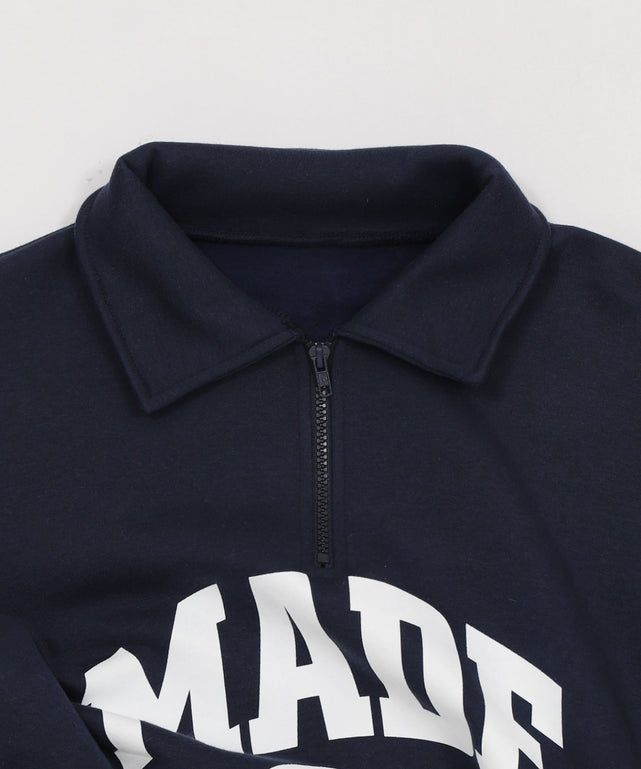 ハーフZIPカレッジビッグスウェット