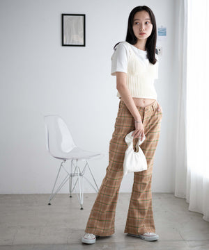 ベージュチェック　モデル:162cm F着用