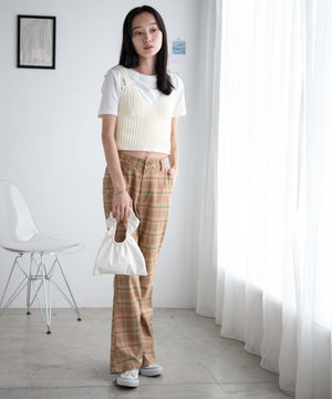 ベージュチェック　モデル:162cm F着用