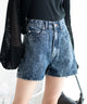 デニム台形ショートパンツ/インディゴケミカル　モデル:161cm M着用