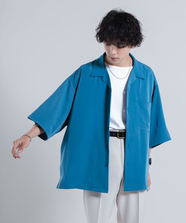 トロミオープンカラーBIGシャツ【WEB限定】/ブルーその他 モデル：175cm L着用