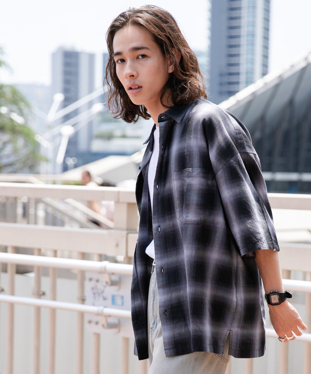 ブラック系チェック1 モデル：174㎝ L着用