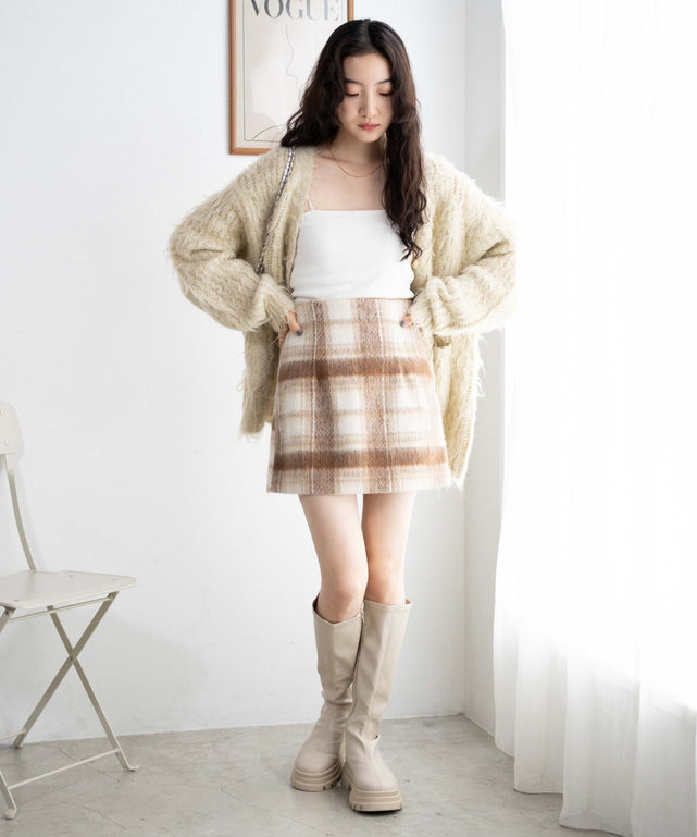 ベージュ系チェック1 モデル:163cm F着用