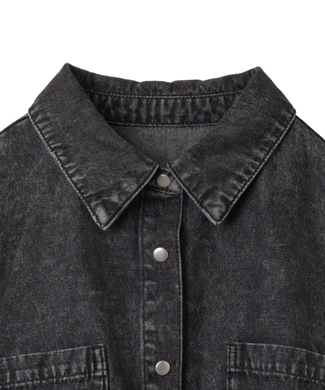 ヴィンテージウォッシュデニムショートシャツ