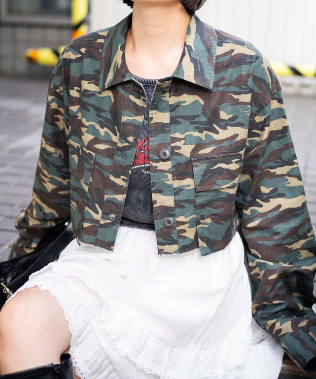 ミリタリーショートシャツ/柄1 モデル:155cm F着用