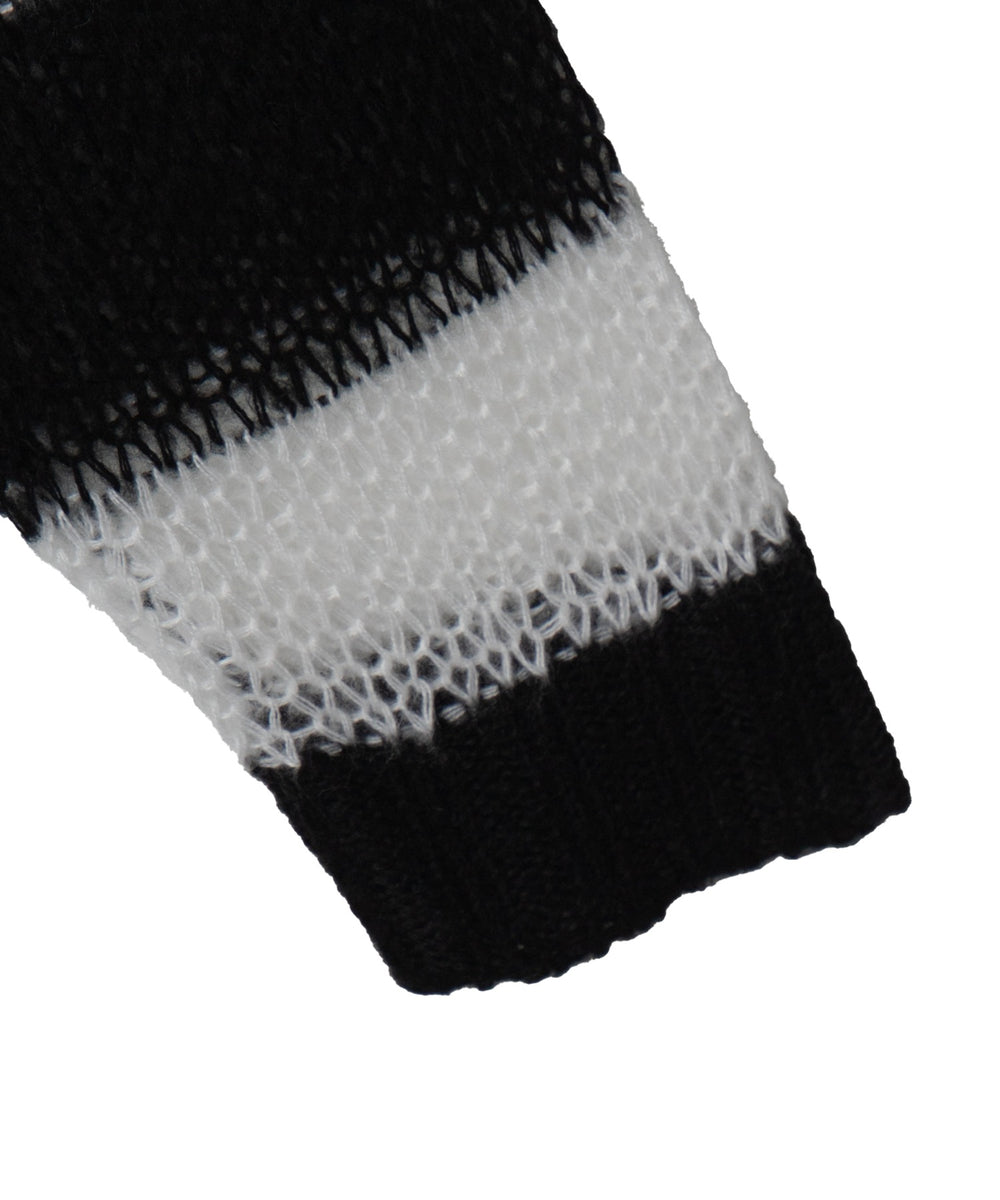 ボーダーモヘアタッチメッシュニットプルオーバー