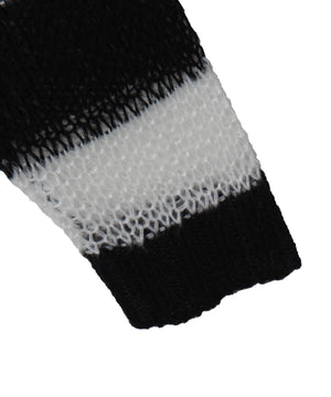 ボーダーモヘアタッチメッシュニットプルオーバー