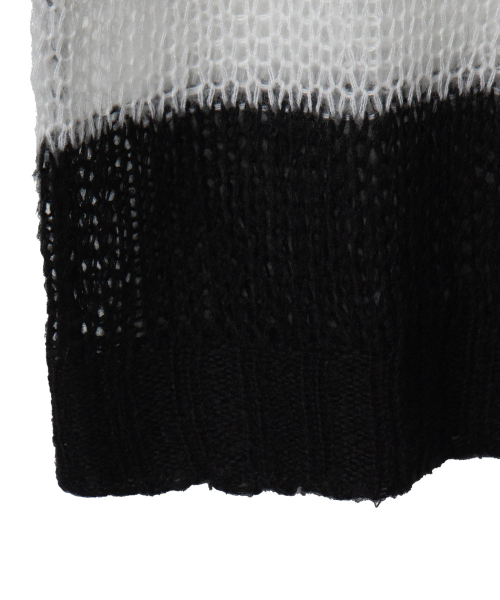 ボーダーモヘアタッチメッシュニットプルオーバー