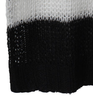 ボーダーモヘアタッチメッシュニットプルオーバー