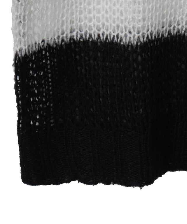 ボーダーモヘアタッチメッシュニットプルオーバー