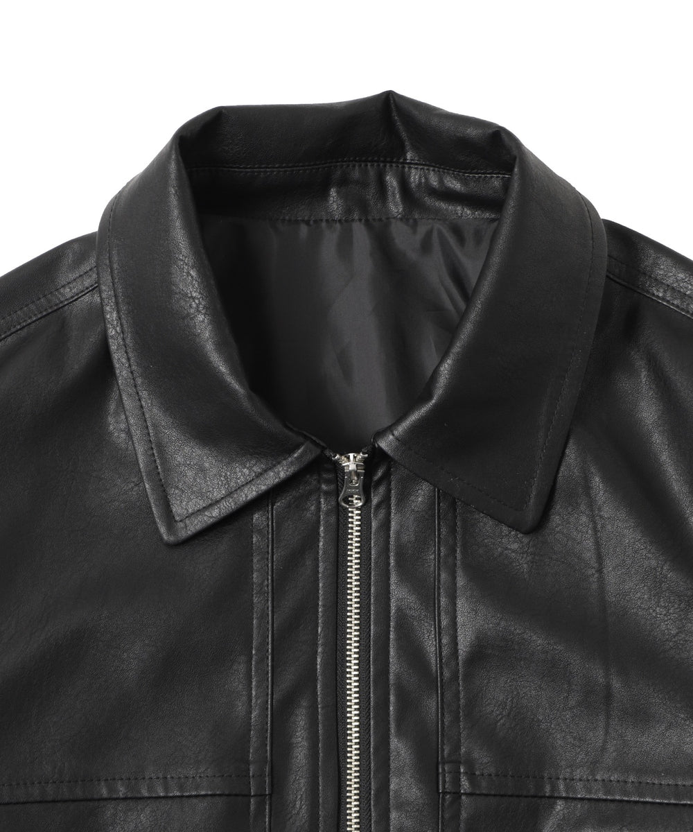 ヴィンテージライク合皮ブルゾン