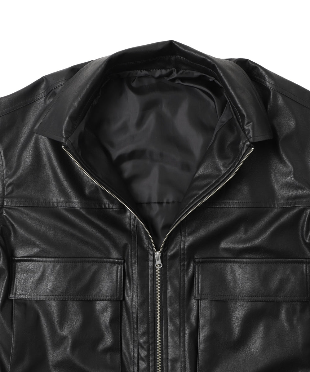 ヴィンテージライク合皮ブルゾン