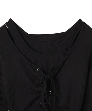 レイヤードレースアップ長袖トップス