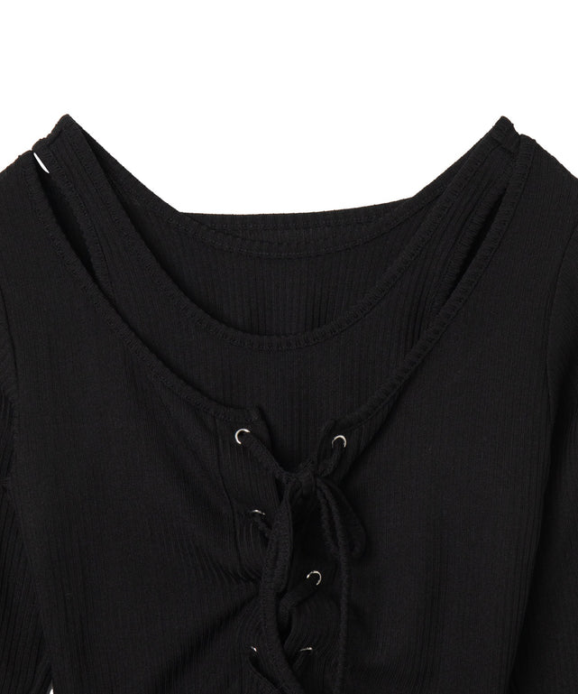 レイヤードレースアップ長袖トップス