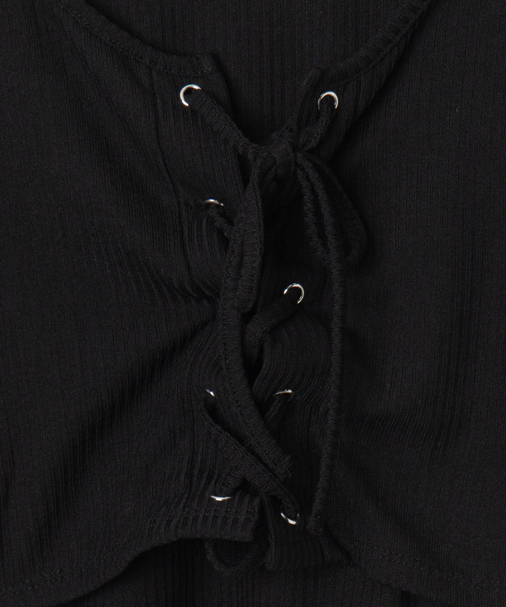 レイヤードレースアップ長袖トップス