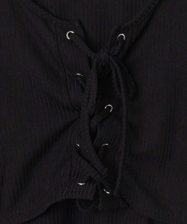 レイヤードレースアップ長袖トップス